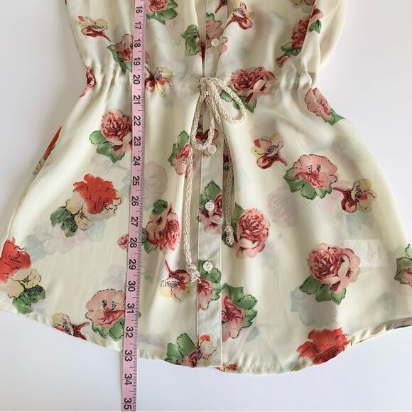 Miss Me Y2K Cream Floral Lightweight Boho Summer Tunic Blouse Top Small - Picture 10 of 11